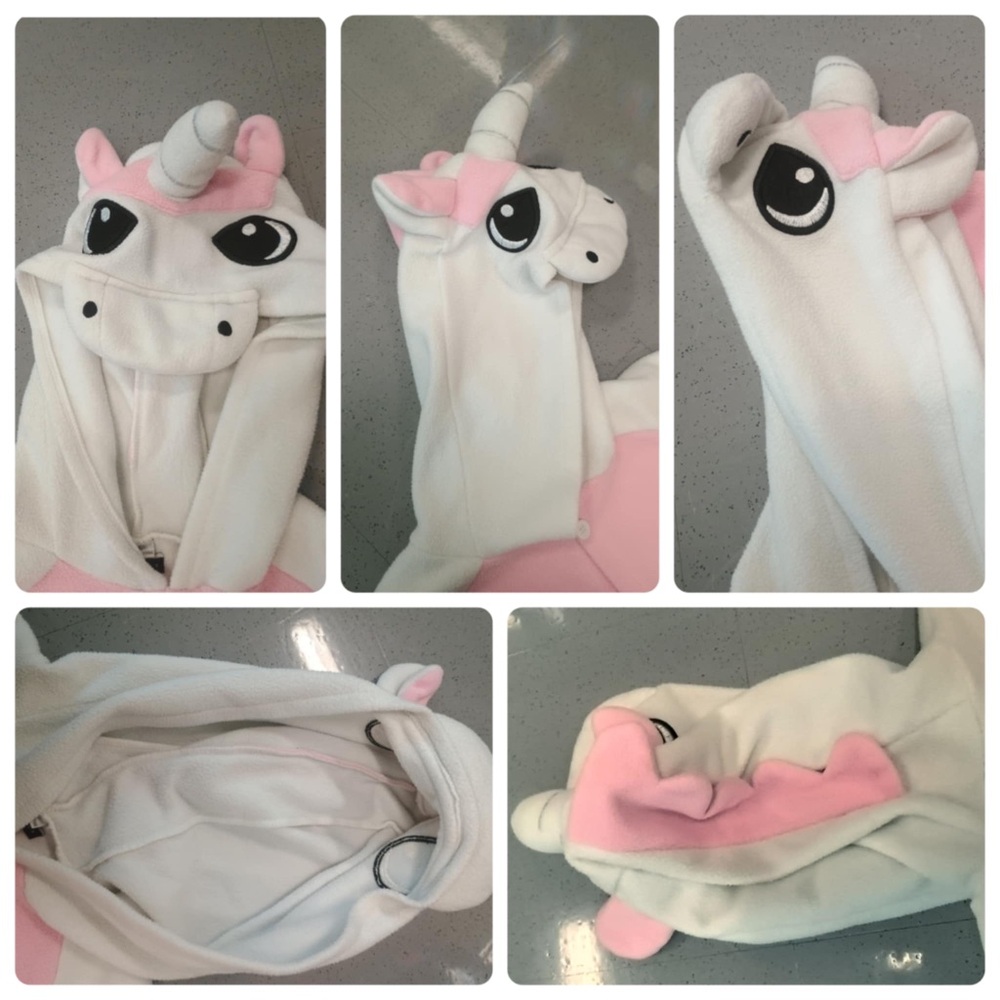 Silver Lilly Older Kids Large Unicorn Onsie Pajamas Costume - Pink and White - Picture 12 of 12